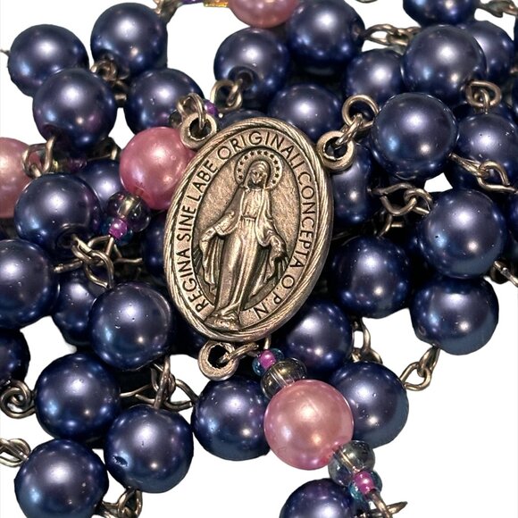 Blue and Pink Miraculous Medal of Mary Catholic Rosary - Picture 1 of 5